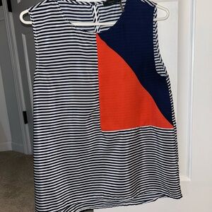 THML Navy and White Striped Top with Red Accent